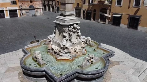 Rome, Empty Square and Pantheon Church - Drone, Aerial view Stock Footage 130107330