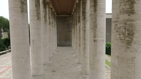 Rome Eur. The drone flies between two colonnades. Stock Footage 70960157