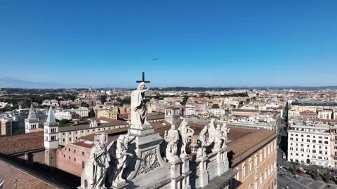 Rome - The facade of St. John Lateran basilica (San Giovanni in Laterano) Stock Footage 232423325