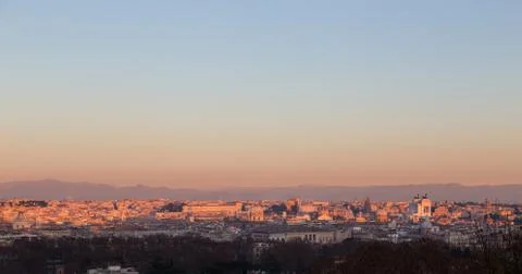 Rome from Gianicolo panorama at sunset Stock Photos