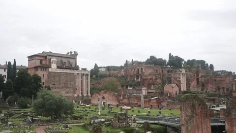 Rome Imperial Forums view 4k people walking on romanian architecture Stock Footage 302581944