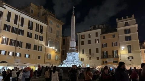 Rome, Italy 11.27.2025 set capturing evening scenes of Chiesa di Sant Ignazio di Stock Footage 322096477