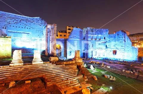 Rome, Italy. Ancient Roman ruins in Foro Traiano (Trajan's Forum). Stock Photos