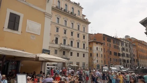 ROME, ITALY - CIRCA May 2018: Tourists near fountain of Pantheon in Rotonda Stock Footage 110753053