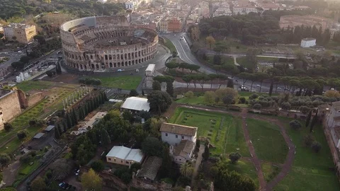 ROME, ITALY COLOSSEUM DRONE CINEMATIC SHOOT OVER THE ROMAN FORUM Stock Footage