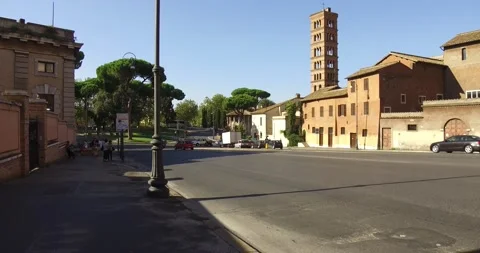Rome, Italy. Via della Greca. View of Santa Maria in Cosmedin. Stock Footage 144244692