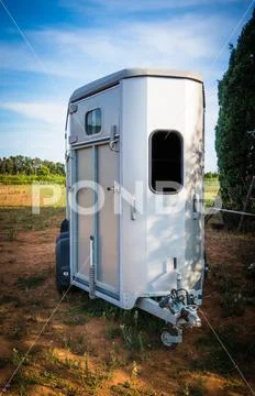 Rome, Italy, july 22 2019. Modern horse float in farm Stock Photos