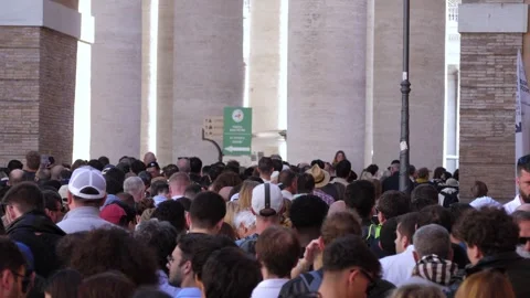 Rome, Italy - May 8,2025:Long queue of people waiting to enter St.Peter's Square Stock Footage 308677178
