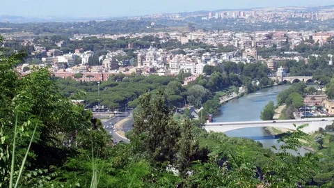Rome, Italy, panoramic view of the Tiber and Prati district Stock Footage 117083812