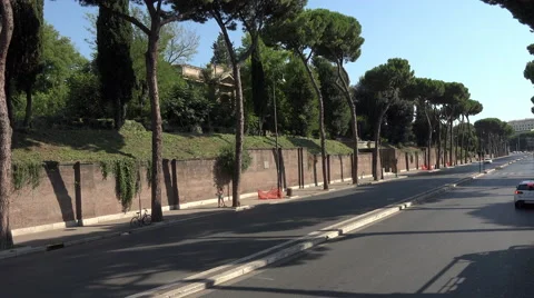 Rome Italy tree lined tree street traffic 4K 096 Stock Footage 45268925