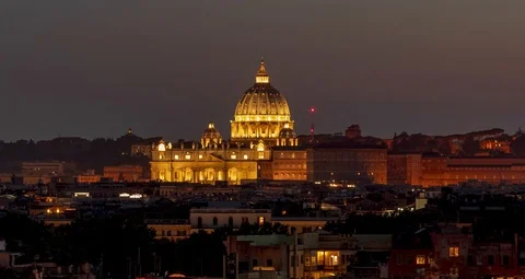 Rome (Italy) - Vatican: 4k day to night timelapse St. Peter's Basilica and Dome Stock Footage