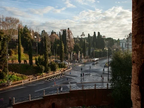 Rome, Italy - View from Colosseum at a intersection - Timelapse with motion Video stock 75277678