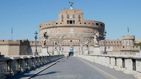 Rome lockdown, deserted Castel Sant'angelo bridge Stock Footage 126641864