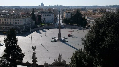 Rome lockdown, deserted Piazza del Popolo Stock Footage 126641736