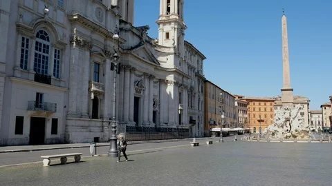 Rome lockdown, deserted Piazza Navona pan Stock Footage 126637299
