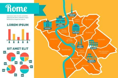 Rome map infographics in flat design Stock Illustration