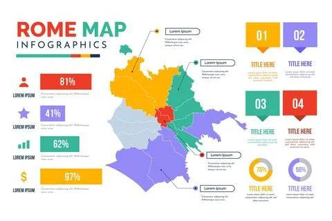 Rome map infographics in flat design Stock Illustration