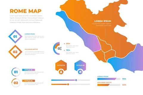 Rome map infographics gradient style Stock Illustration