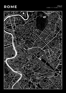 Rome Map Wall Art Frame, Cartography Map Print, City Layout Map Stock Illustration