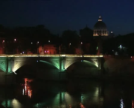 ROME by night lit up bridge Video stock 11523133