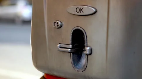 Rome, October 2, 2025: Close up of vintage public phone prepaid card slot detail Stock Footage 335697349