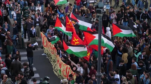 Rome, October 2, 2025: Demonstrators march in solidarity for Gaza Stock Footage 318580907
