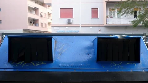 Rome, October 2, 2025: Paper recycling container on street Stock-Footage 320056864