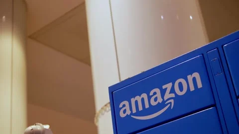 Rome, October 29, 2025: Amazon locker at Metro station Stock Footage 320257803