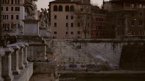 Rome Pan view Saint Peter Domes to Saint'Angel Bridge at dusk Stock Footage 103628454