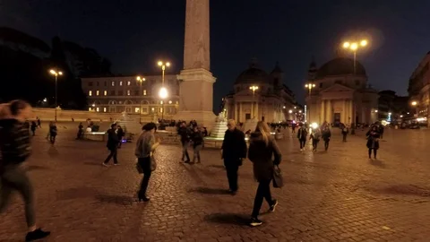 Rome Piazza del Popolo One of the main historical Square at night Stock Footage 99352991