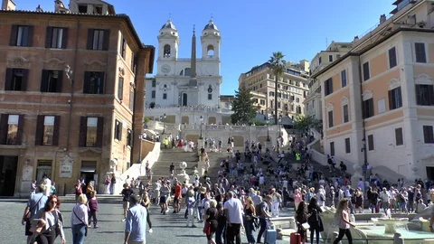 Rome. Piazza di Spagna. View of the Scalinata di Trinità dei Monti. Stock Footage 102200748