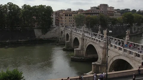 Rome - Ponte Sant Angelo (left view) Stock Footage 80605049