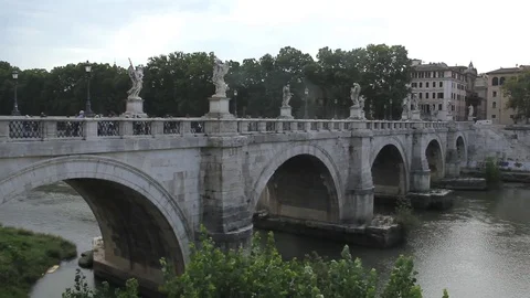 Rome - Ponte Sant Angelo (side view) Stock Footage 80611598
