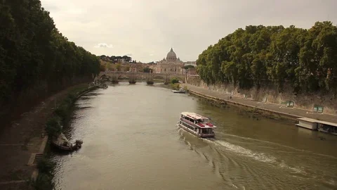 Rome - the river Tiber boat Stock Footage 80612772