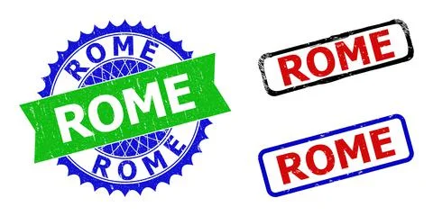 ROME Rosette and Rectangle Bicolor Watermarks with Grunge Surfaces Stock Illustration