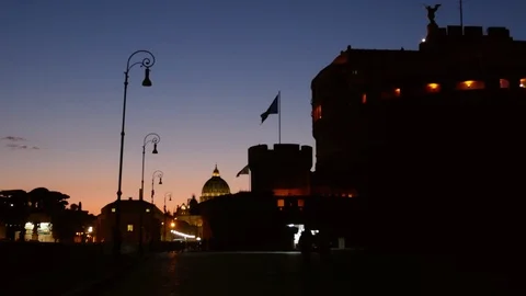 Rome Saint Peter Dome and saint'Angel Castle at twilight Stock Footage 103628774