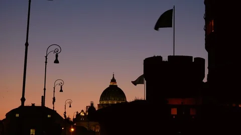 Rome Saint Peter Dome and saint'Angel Castle at twilight Stock Footage 103630047