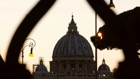 Rome Saint Peter Dome seen through the balustrade of the Bridge at twilight Stock-Footage 103630113
