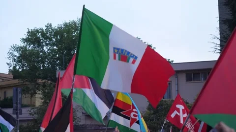 Rome, September 9, 2025:Protesters marching in solidarity with Palestinian cause Stock Footage 318134243
