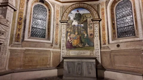 Rome Side Chapel Interior Slow Motion - Santa Maria del Popolo Art Video stock 327910341