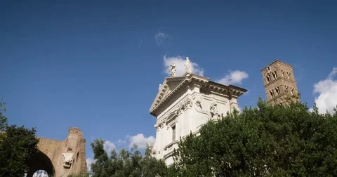 Rome Statues on Building Wide Stock Footage 82962613