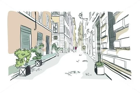 Rome street vetor illustration sketch line watercolor Stock Illustration