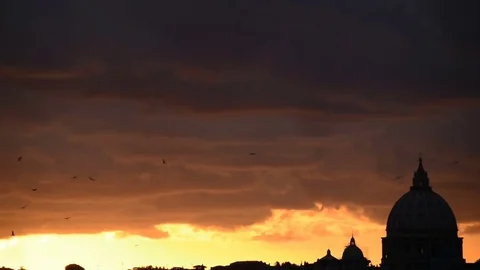 Rome at sunset with saint peter and seagulls - real time HD footage Stock Footage 83283538