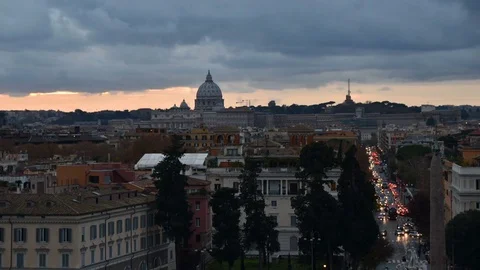 Rome at sunset with saint peter and cars traffic 4k time lapse Video stock 83307412