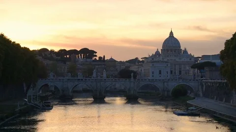 Rome at sunset tevere river view with vatican city - realtime footage Stock Footage 82276708