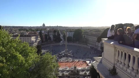 Rome Sunset view from the Terrazza del Pincio of the city, Piazza del Popolo Stock Footage 139724991