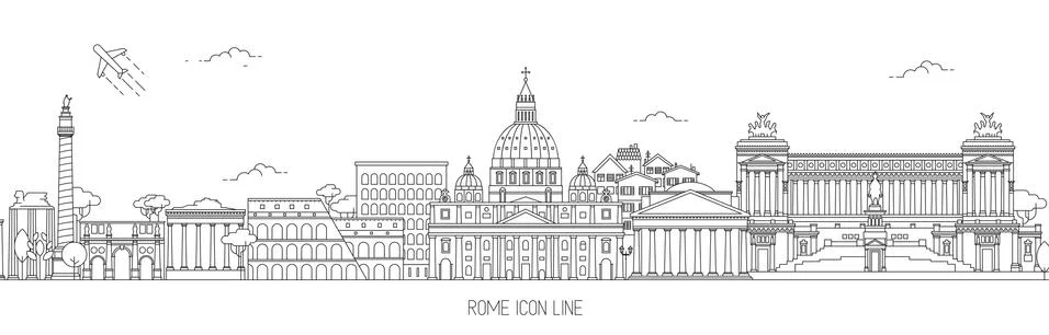 Rome Thin Line Skyline Vector Illustration Stock Illustration