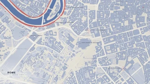 Rome top down street network map red blue seamless loop 스톡 동영상 344246439