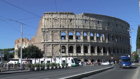 Rome. Tram at the Colosseum. Video stock 101992662