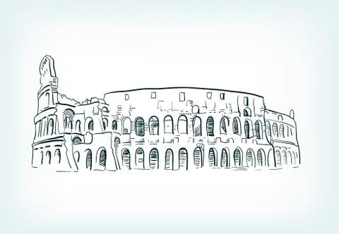 Rome vector sketch Coliseum line isolated art Stock Illustration